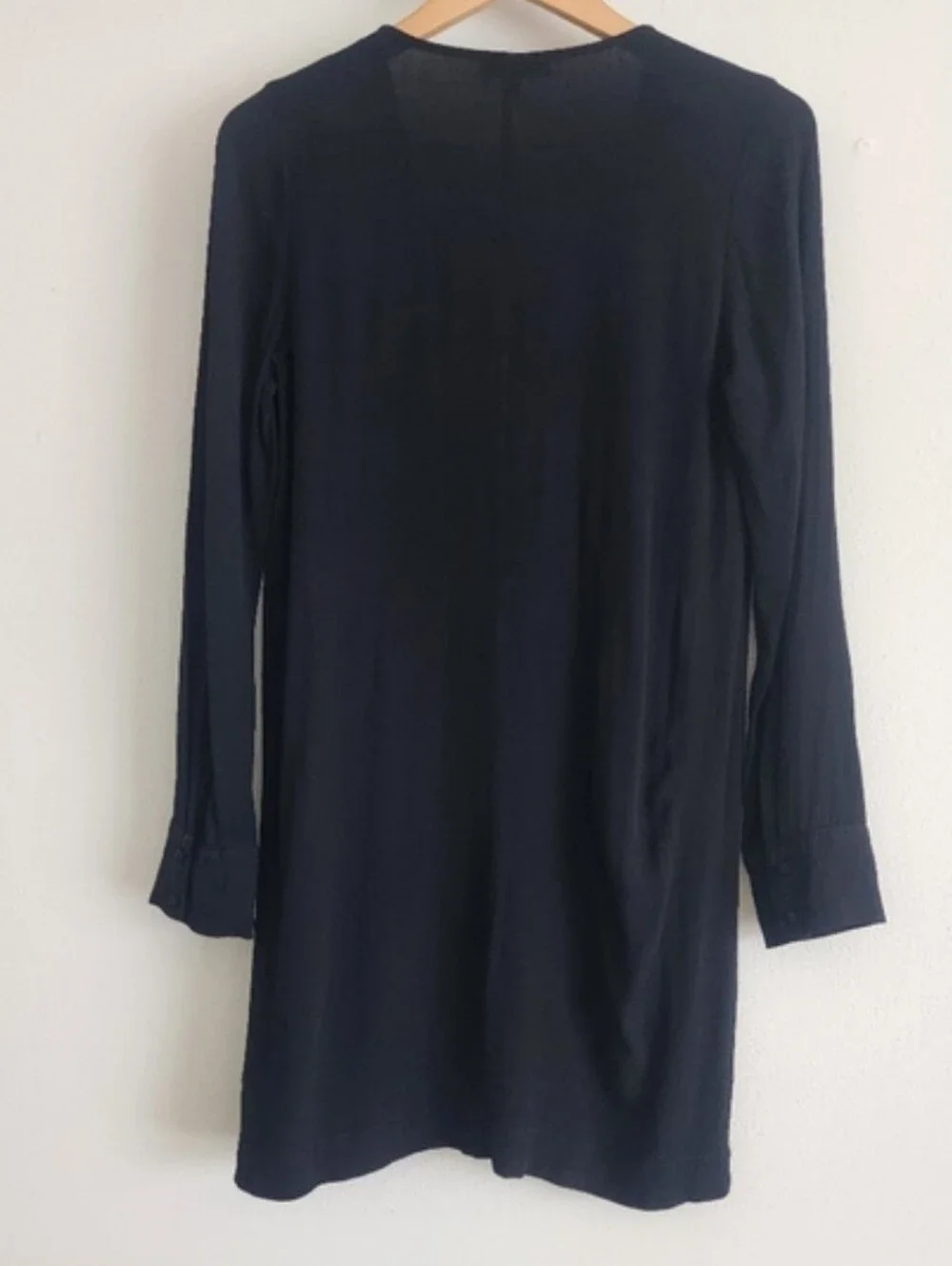 Madewell Heather Long Sleeve Button Front Dress Mens Black V-Neck Mini Size M - Picture 8 of 11